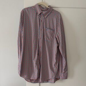 Southern Tide Orange and Blue Plaid Casual Shirt